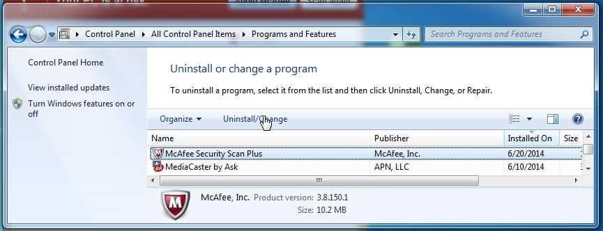 Section 2: Removing McAfee Security Scan Plus